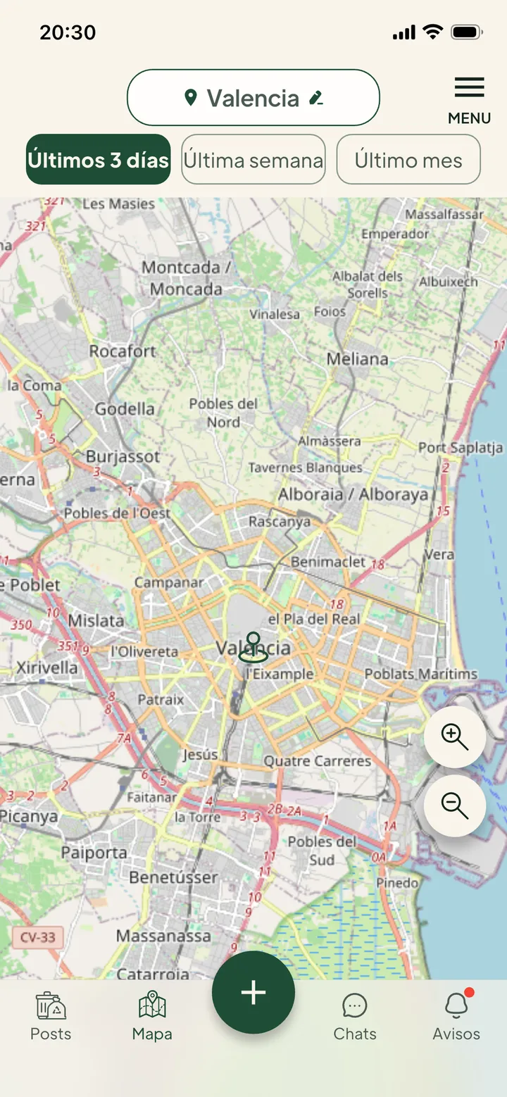 Givore app screen — mapa